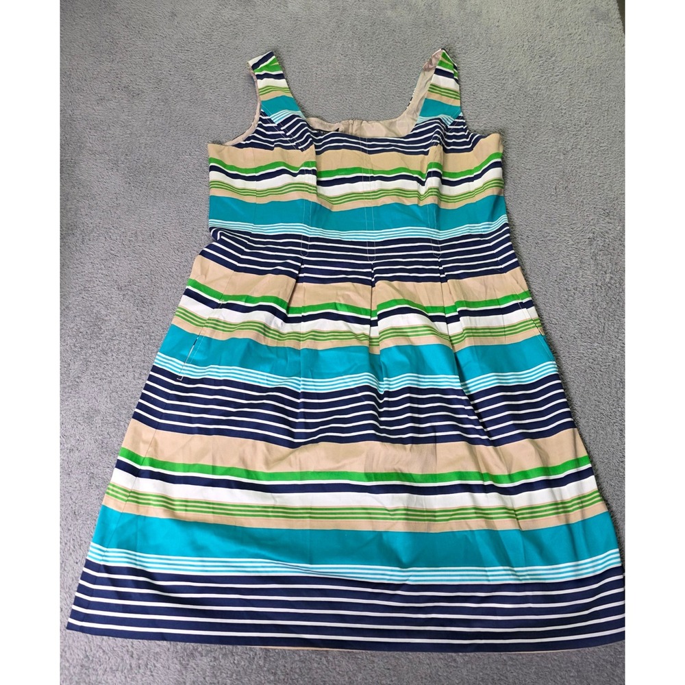 Nine West Womens 18W Sleeveless Dress Multi-Color Striped Pockets Cotton Lined